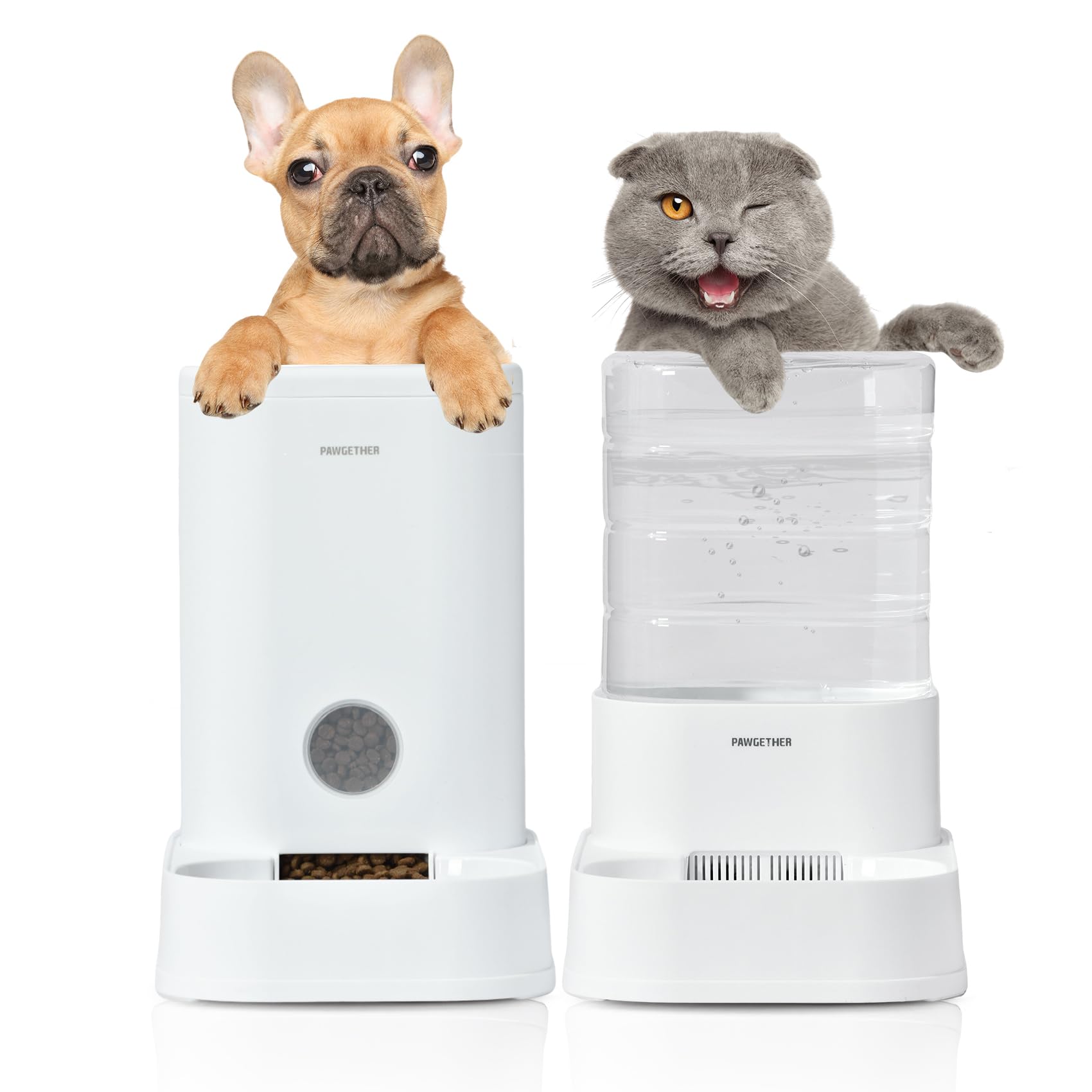PAWGETHER® 2 Pack Gravity Cat Feeder and Water Dispenser 1 Gallon/3.5L Automatic Cat and Dog Feeder and Watererer with Pet Food Bowl for Puppy Kitten Rabbits